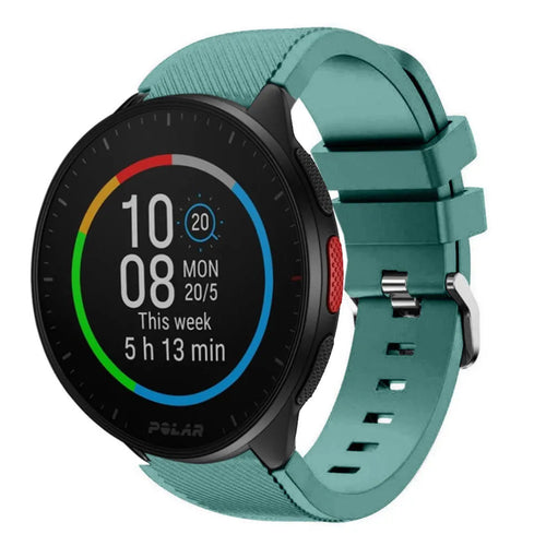 Twill Silicone Strap, viridian, on a watch, 3/4 front view