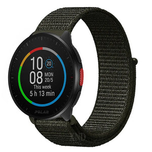 Nylon Strap, dark green, on a watch, 3/4 front view