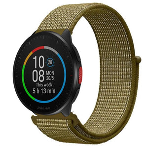 Nylon Strap, olive, on a watch, 3/4 front view