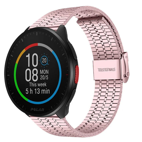 Fine Steel Strap, pink, on a watch, 3/4 front view