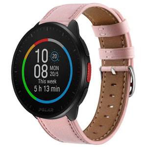 Modern Leather Strap, pink, on a watch, 3/4 front view