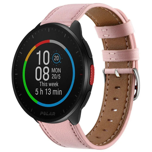 Modern Leather Strap, pink, on a watch, 3/4 front view