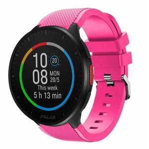 Twill Silicone Strap, bright pink, on a watch, 3/4 front view