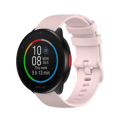 Premium Silicone Strap, pink, on a watch, 3/4 front view