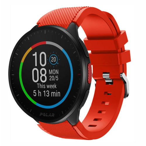 Twill Silicone Strap, red, on a watch, 3/4 front view
