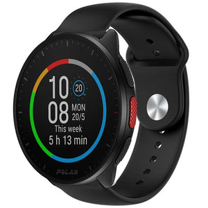 Silicone Sport Strap, black, on a watch, 3/4 front view