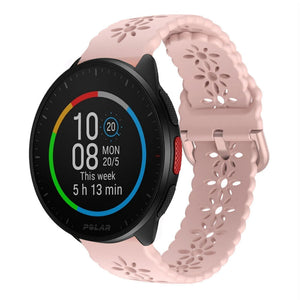 Patterned Silicone Strap, pink, on a watch, 3/4 front view