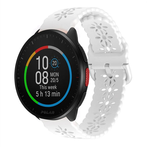 Patterned Silicone Strap, white, on a watch, 3/4 front view