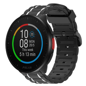 Silicone Strap 'Tough', black/white, on a watch, 3/4 front view