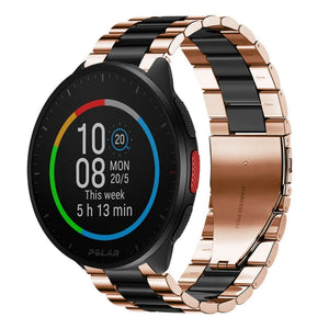 Steel Strap, rose gold/black, on a watch, 3/4 front view