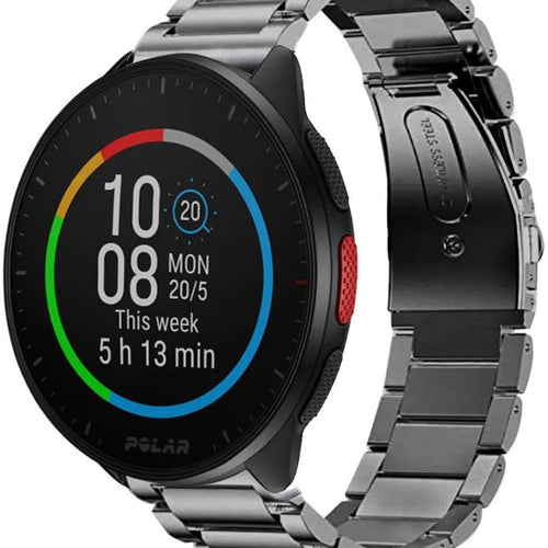 Titanium Strap, graphite, on a watch, 3/4 front view