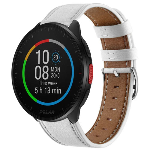 Modern Leather Strap, white, on a watch, 3/4 front view