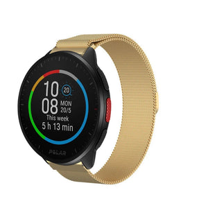 Milanese Strap, gold, on a watch, 3/4 front view