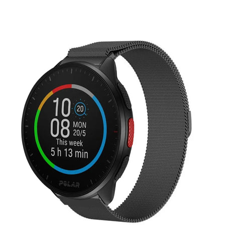 Milanese Strap, black, on a watch, 3/4 front view