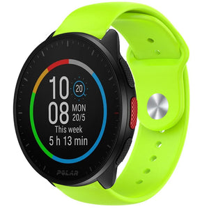 Silicone Sport Strap, light green, on a watch, 3/4 front view