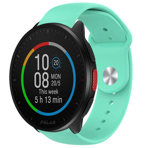 Silicone Sport Strap, aqua, on a watch, 3/4 front view
