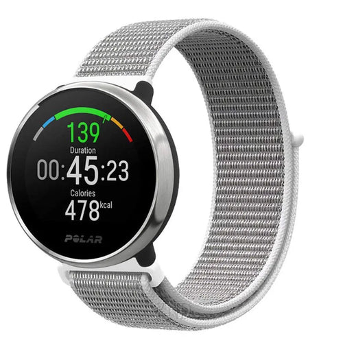 Nylon Strap, grey, on a watch, 3/4 front view