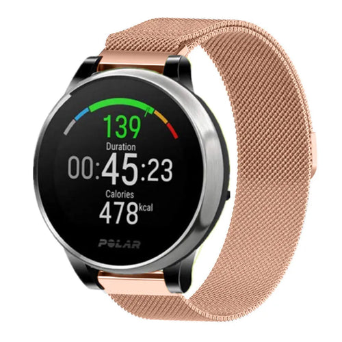 Milanese Strap, rose gold, on a watch, 3/4 front view