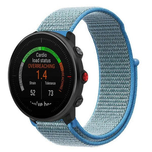 Nylon Strap, blue, on a watch, 3/4 front view