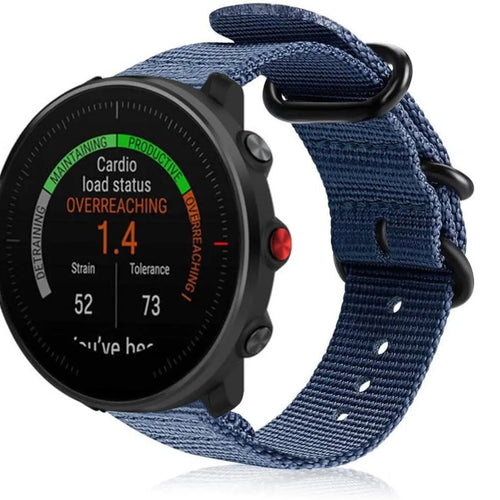 Nylon Buckle Strap, blue, on a watch, 3/4 front view