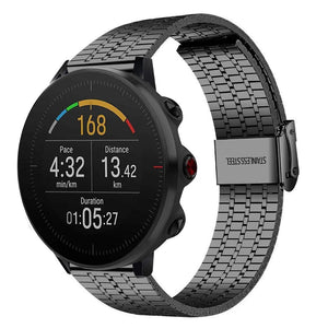 Fine Steel Strap, black, on a watch, 3/4 front view