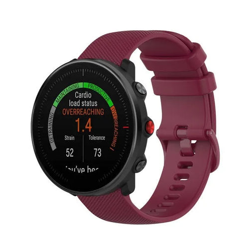 Premium Silicone Strap, wine red, on a watch, 3/4 front view