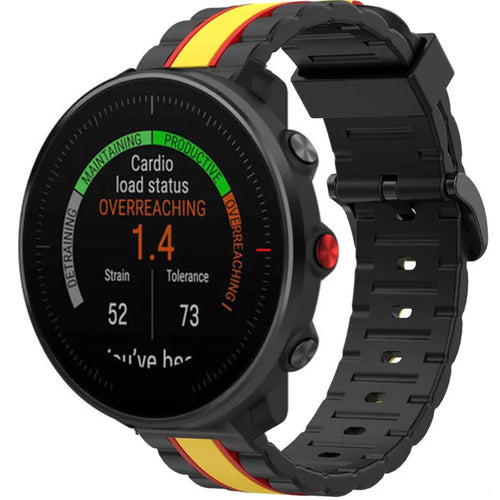 Silicone Special Edition Strap, black/yellow, on a watch, 3/4 front view