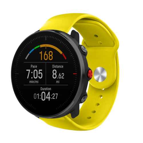 Silicone Sport Strap, yellow, on a watch, 3/4 front view