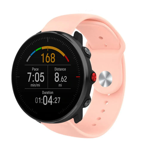 Silicone Sport Strap, pink, on a watch, 3/4 front view