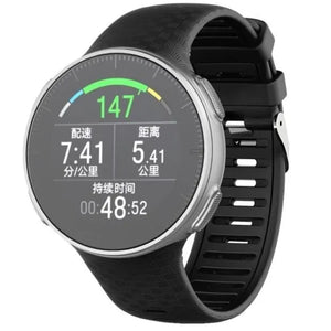 Silicone Strap, black, on a watch, 3/4 front view