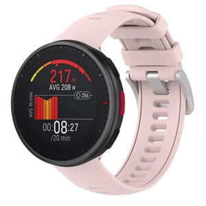 Silicone Strap, pink, on a watch, 3/4 front view