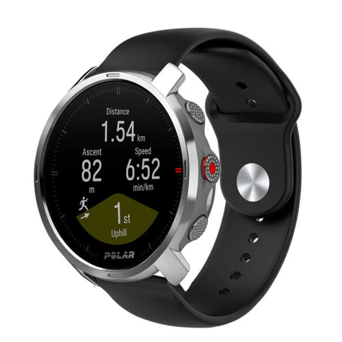 Silicone Sport Strap, black, on a watch, 3/4 front view