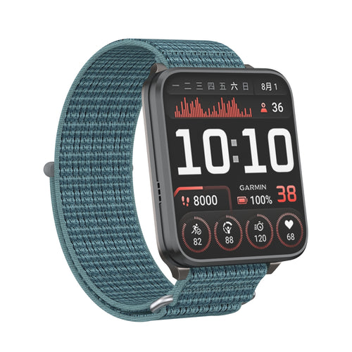 Nylon Strap, green-blue, on a watch, 3/4 front view