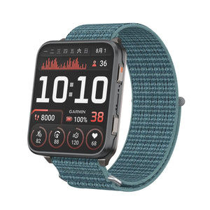 Nylon Strap, green-blue, on a watch, 3/4 front view