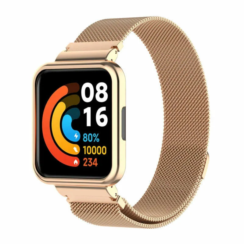 Milanese Strap, rose gold, on a watch, 3/4 front view