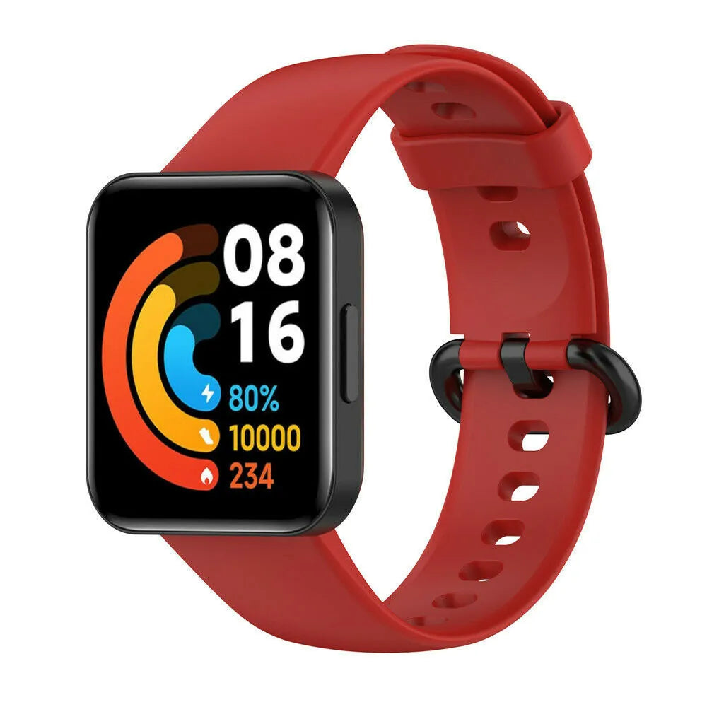 Silicone Strap, red, on a watch, 3/4 front view
