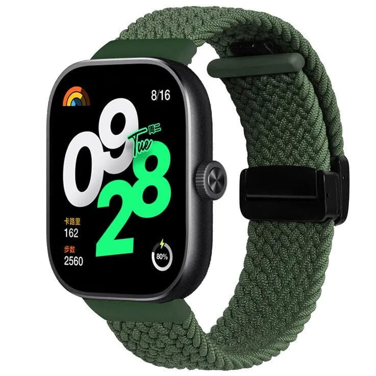 Nylon Braided Strap with D-Buckle, green, on a watch, 3/4 front view