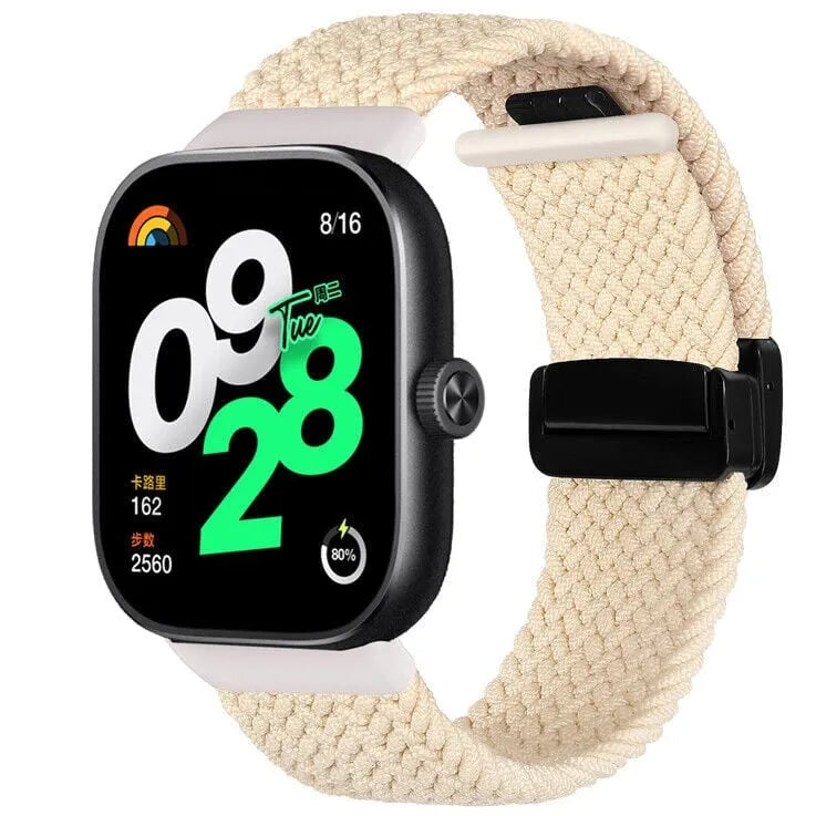 Nylon Braided Strap with D-Buckle, starlight, on a watch, 3/4 front view