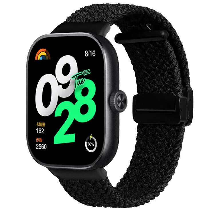 Nylon Braided Strap with D-Buckle, black, on a watch, 3/4 front view