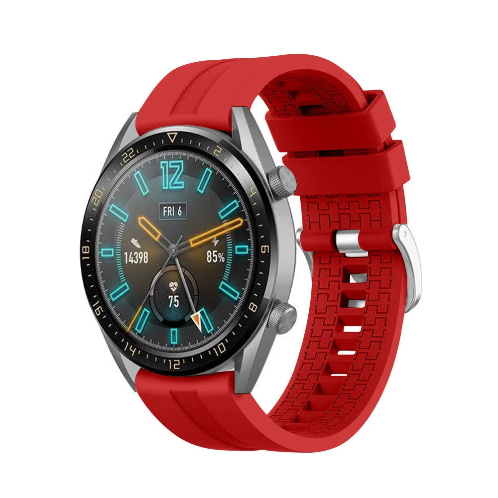 Silicone Strap 'Extreme', red, on a watch, 3/4 front view