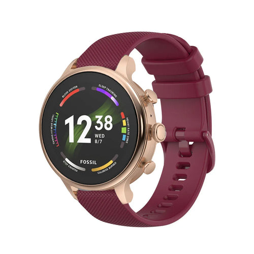 Silicone Sport Strap, dark red, on a watch, 3/4 front view