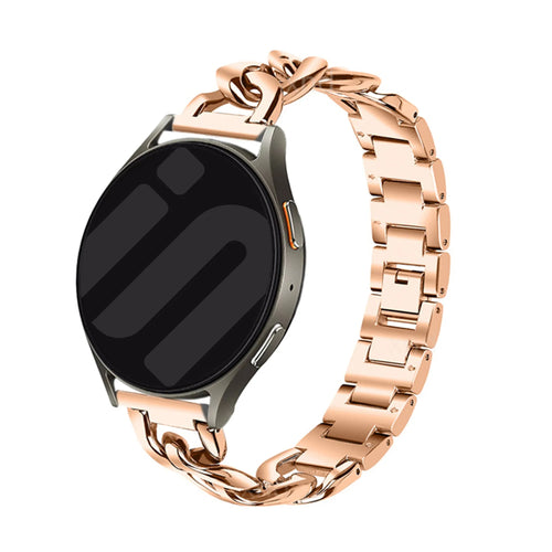 Steel Chain Strap, rose gold, on a watch, 3/4 front view