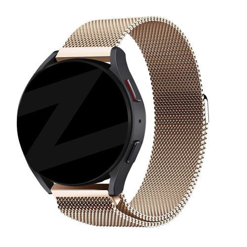 Milanese Loop Strap, rose gold, on a watch, 3/4 front view