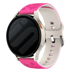 Flower Silicone Strap, bright pink/starlight, on a watch, 3/4 front view