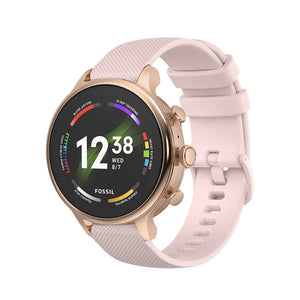 Silicone Sport Strap, pink, on a watch, 3/4 front view