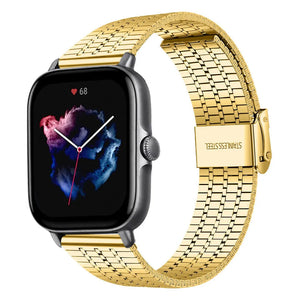 Fine Steel Strap, gold, on a watch, 3/4 front view
