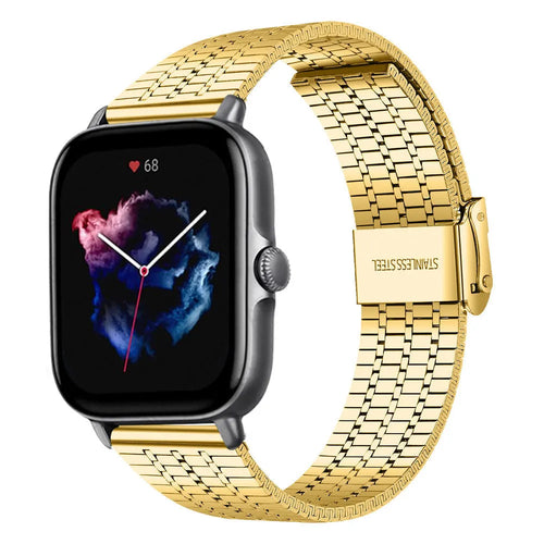 Fine Steel Strap, gold, on a watch, 3/4 front view