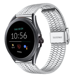 Fine Steel Strap, silver, on a watch, 3/4 front view