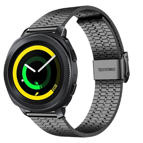 Fine Steel Strap, black, on a watch, 3/4 front view