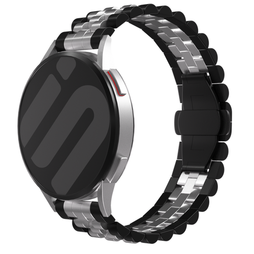 Jubilee Steel Strap, black/silver, on a watch, 3/4 front view